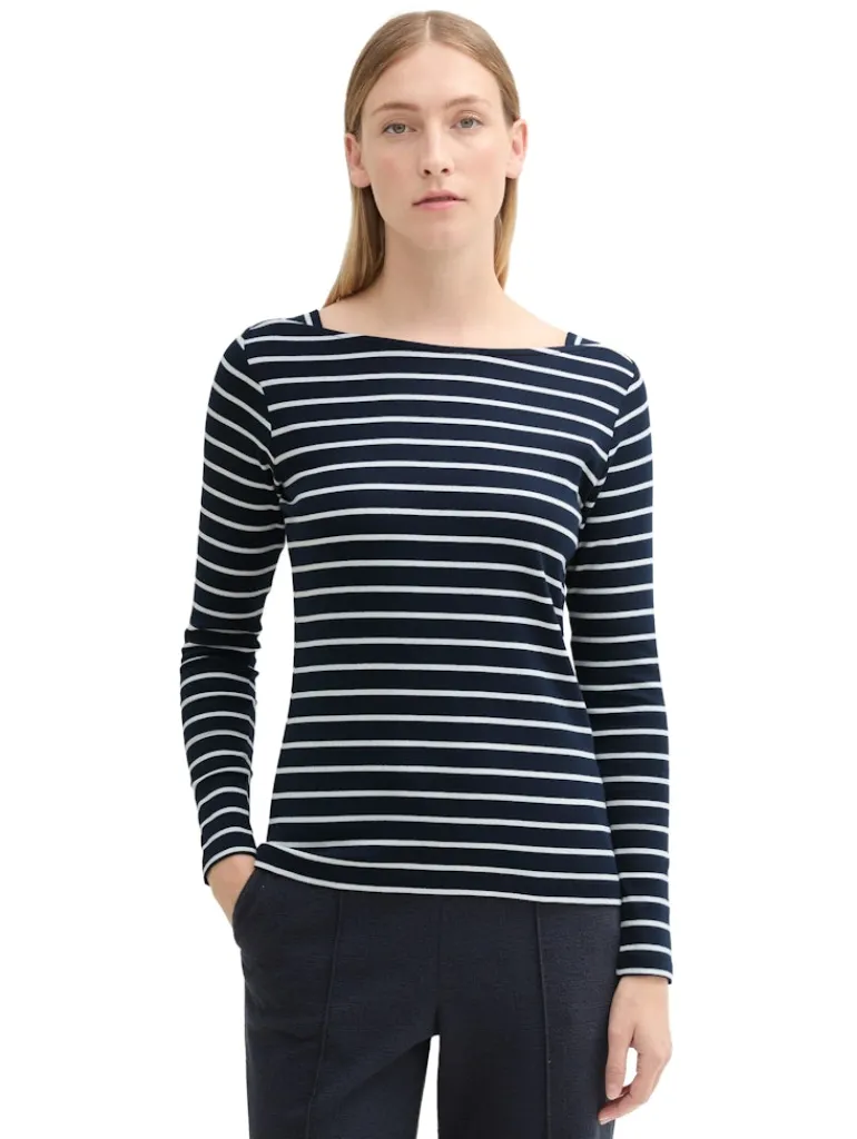 Gestreiftes Langarmshirt mit Bio-Baumwolle navy white stripe