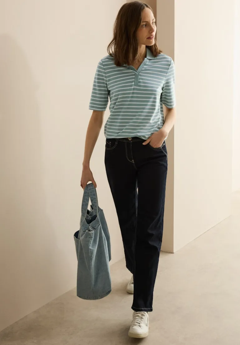 Gestreiftes Piquée Poloshirt cool salvia green