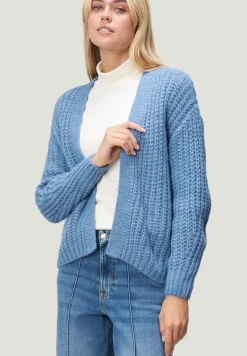 Grobstrickjacke offener Style middle blue melange