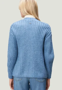Grobstrickjacke offener Style middle blue melange