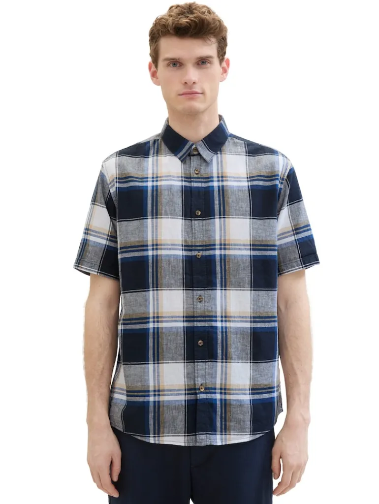 Hemd mit Leinen navy linen check