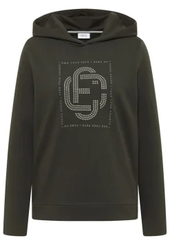 Hoodie mit Schmucksteinen raw khaki