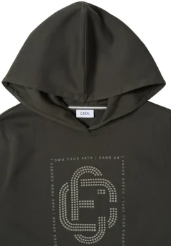 Hoodie mit Schmucksteinen raw khaki