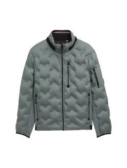 Hybrid Steppjacke mit verstaubarer Kapuze washed jasper green