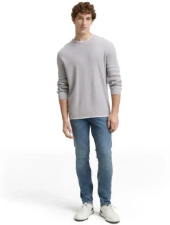 2-in-1 Strickpullover aus Baumwolle light stone grey melange