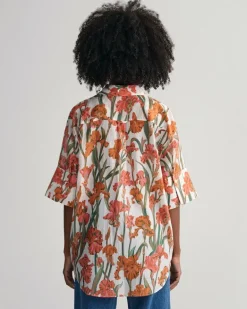 Iris Baumwoll Seiden Kurzarmbluse mit Print eggshell