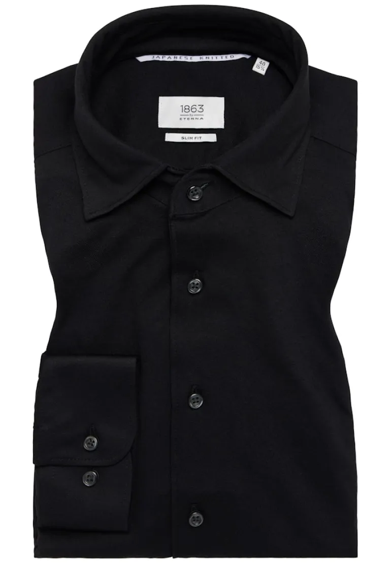 Japanese Knitted Single-Jersey Langarm schwarz
