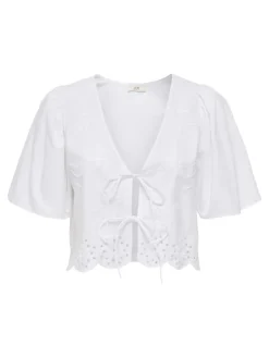 JDYALICE S/S TIE TOP WVN bright white