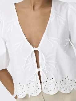 JDYALICE S/S TIE TOP WVN bright white