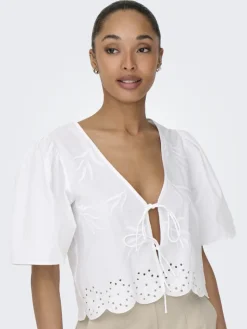 JDYALICE S/S TIE TOP WVN bright white