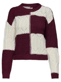 JDYJUSTY L/S MIX STRUC PULLOVER KNT NOOS cabernet