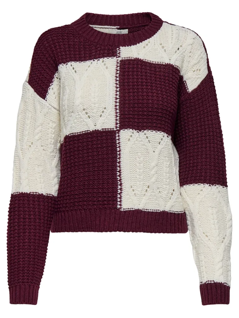 JDYJUSTY L/S MIX STRUC PULLOVER KNT NOOS cabernet