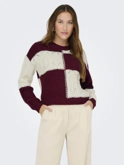 JDYJUSTY L/S MIX STRUC PULLOVER KNT NOOS cabernet