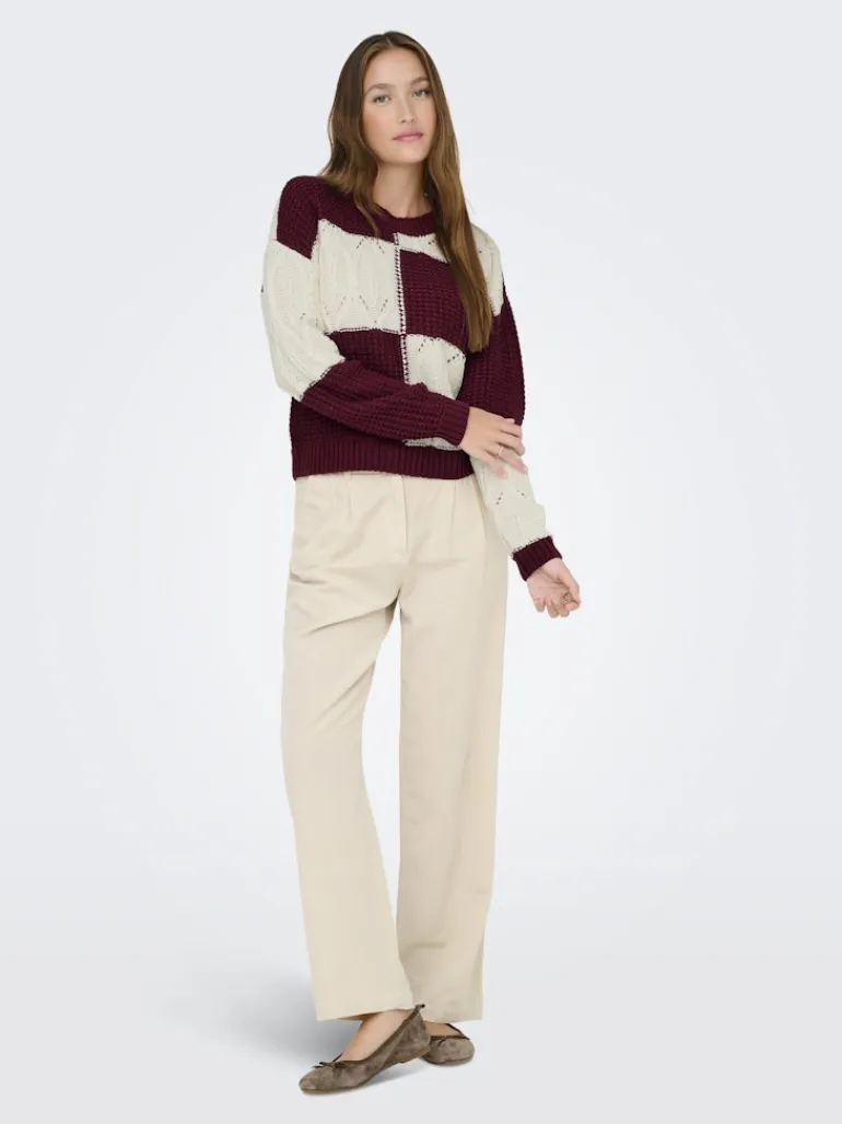 JDYJUSTY L/S MIX STRUC PULLOVER KNT NOOS cabernet