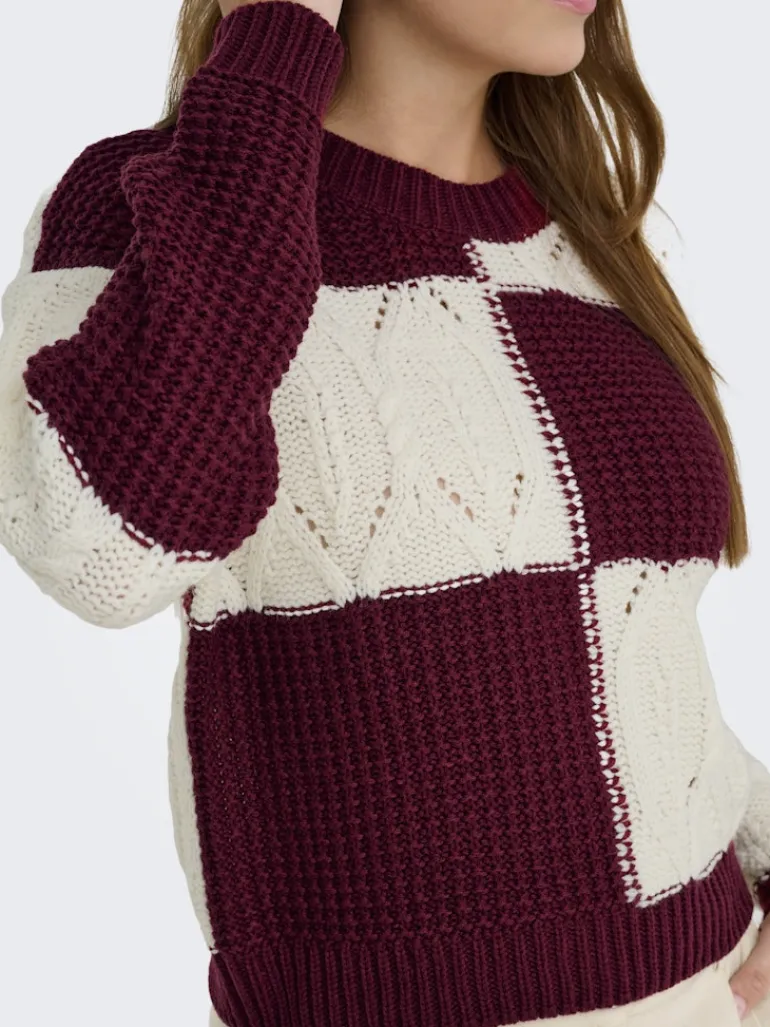 JDYJUSTY L/S MIX STRUC PULLOVER KNT NOOS cabernet