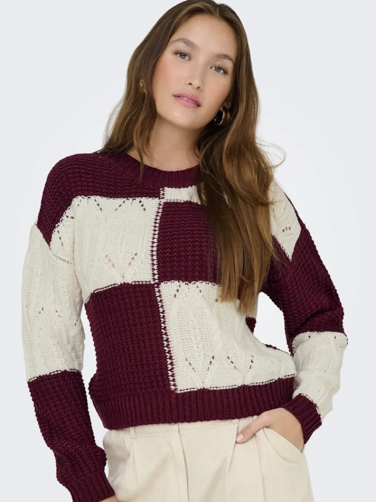 JDYJUSTY L/S MIX STRUC PULLOVER KNT NOOS cabernet