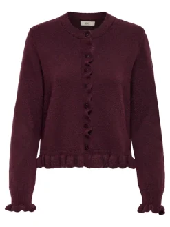 JDYLETTY L/S ON FRILL CARDIGAN KNT NOOS maroon banner