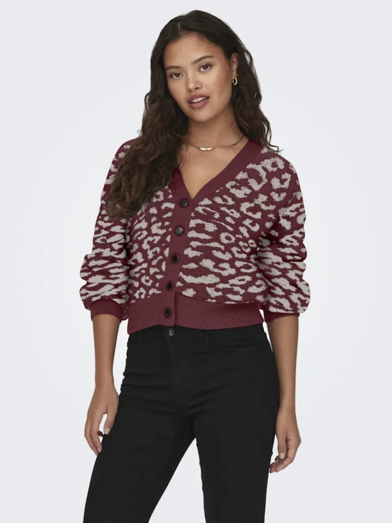JDYLORRAINE ANIMAL SHORT CARDIGAN KNT cabernet