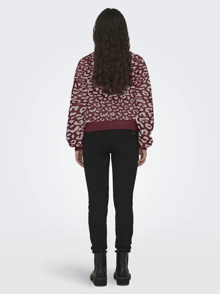 JDYLORRAINE ANIMAL SHORT CARDIGAN KNT cabernet