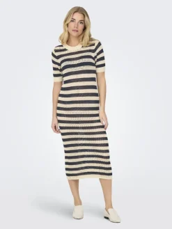 JDYTIKKA IVY 2/4 O-NECK STRIPE DRESS KNT sandshell2