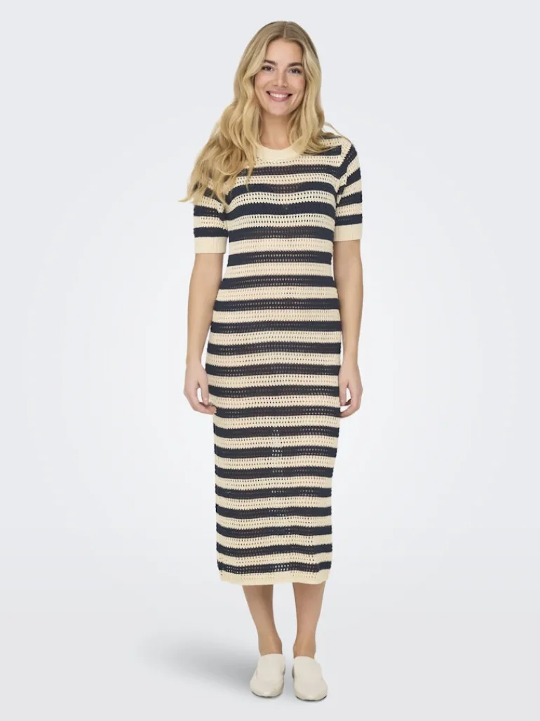 JDYTIKKA IVY 2/4 O-NECK STRIPE DRESS KNT sandshell2