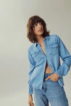 Jeansbluse medium blue denim