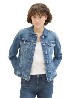 Jeansjacke mit recycelter Baumwolle used dark stone blue denim