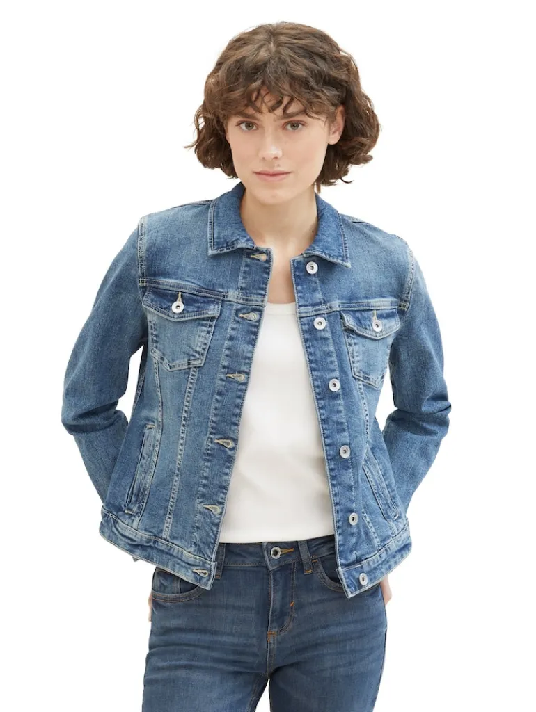 Jeansjacke mit recycelter Baumwolle used dark stone blue denim