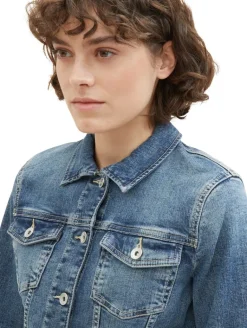 Jeansjacke mit recycelter Baumwolle used dark stone blue denim