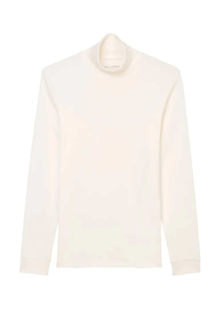 Jersey T-shirt, long sleeve, turtle neck, ribbed cuffs, DfC white cotton