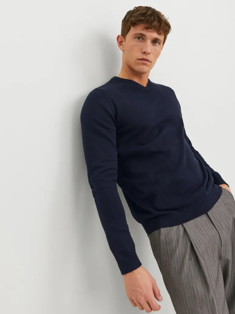 JJEBASIC KNIT V-NECK NOOS navy blazer1