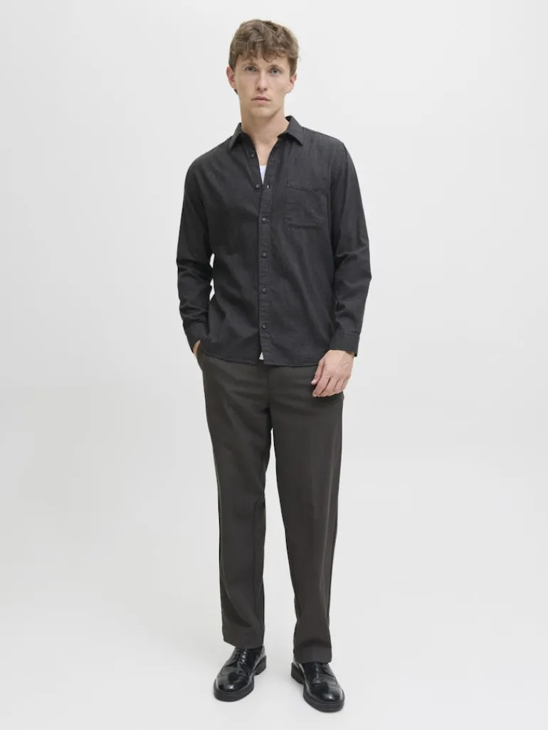 JJECLASSIC MELANGE SHIRT L/S NOOS dark grey melange