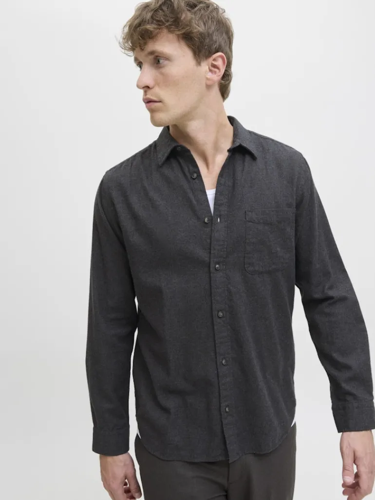 JJECLASSIC MELANGE SHIRT L/S NOOS dark grey melange