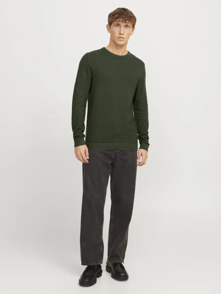 JJOTTO KNIT CREW NECK LN kombu green
