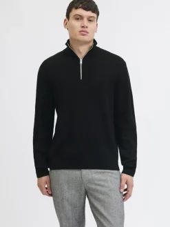 JPRBLAMILANO STITCH KNIT HALF ZIP SN black