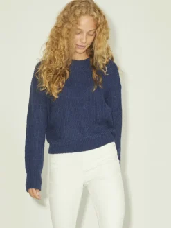 JXEMBER FLUFFY CREW NECK KNIT navy blazer