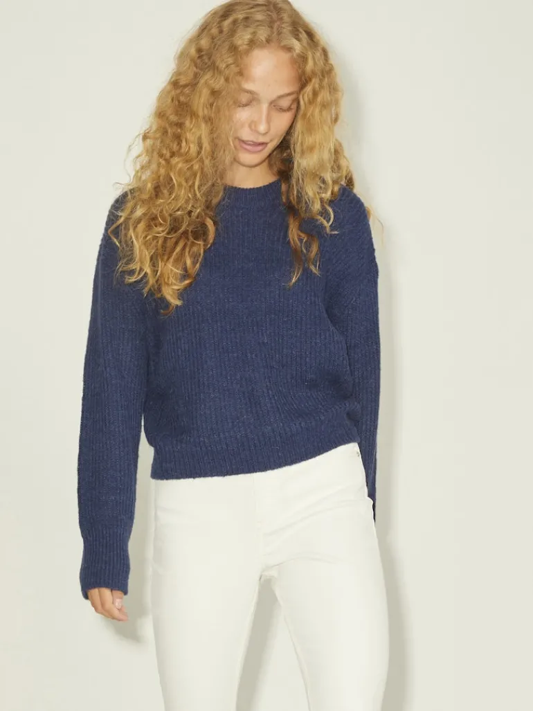 JXEMBER FLUFFY CREW NECK KNIT navy blazer