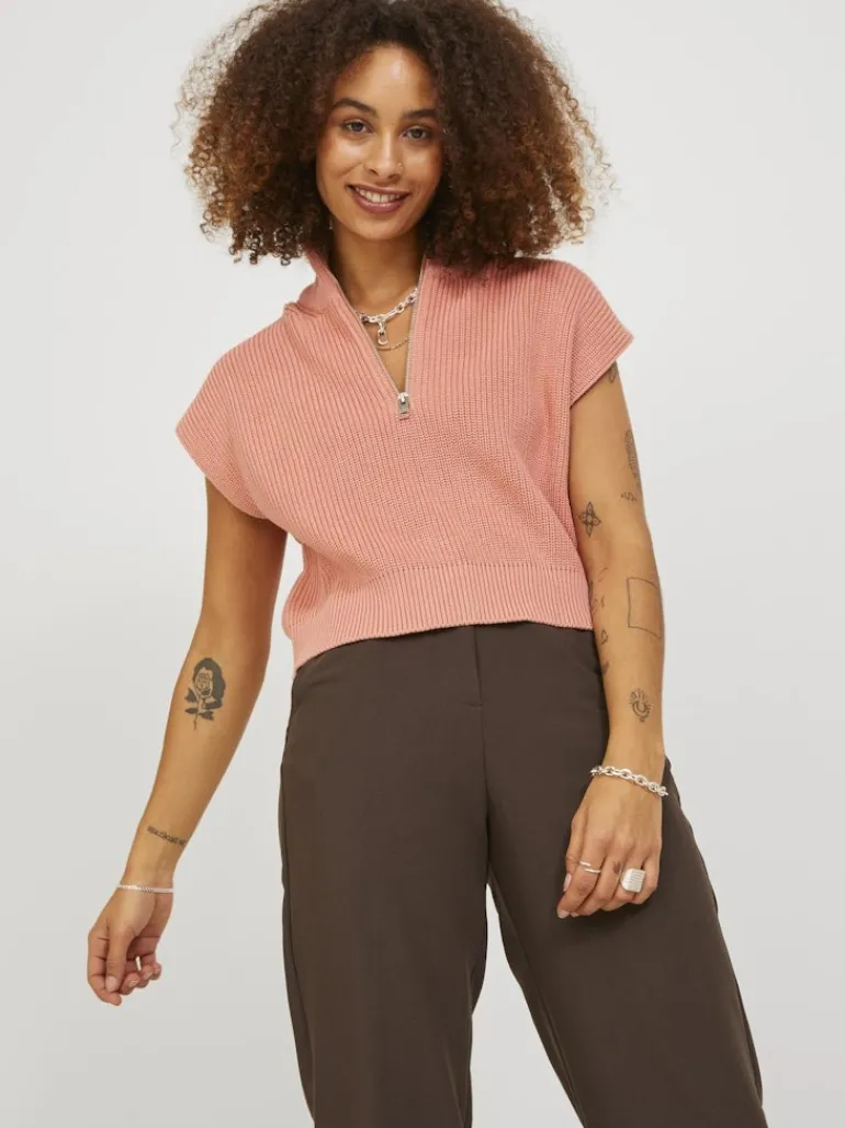 JXFLORENCE TWIST HALF ZIP VEST KNIT SN coral haze