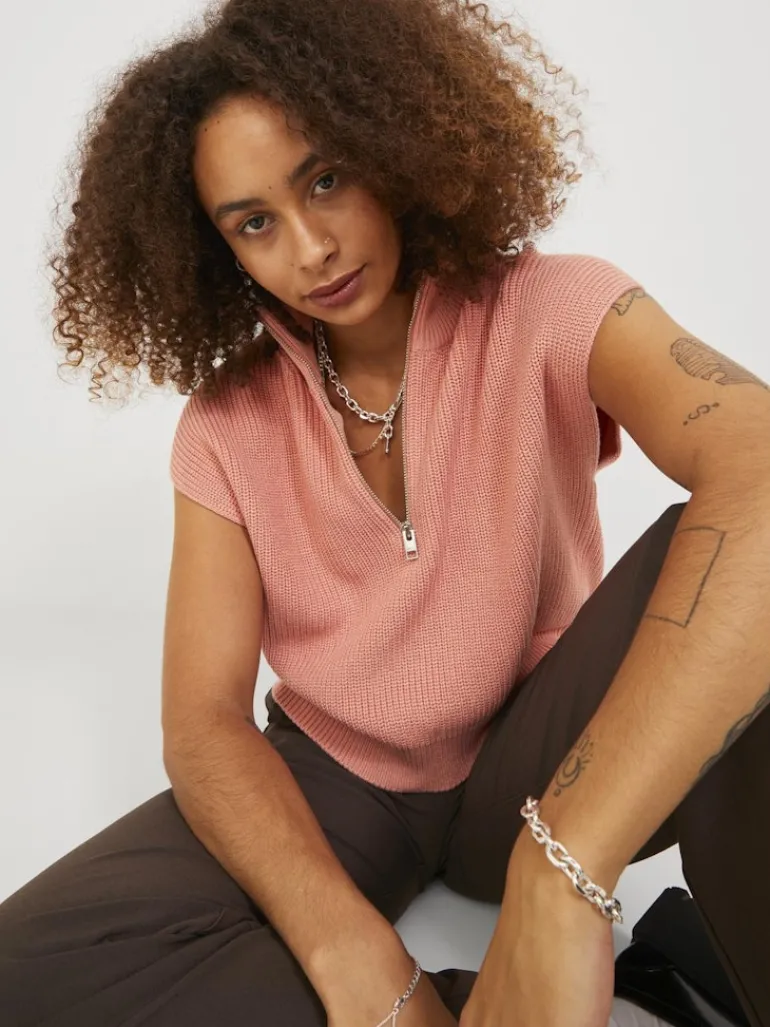 JXFLORENCE TWIST HALF ZIP VEST KNIT SN coral haze