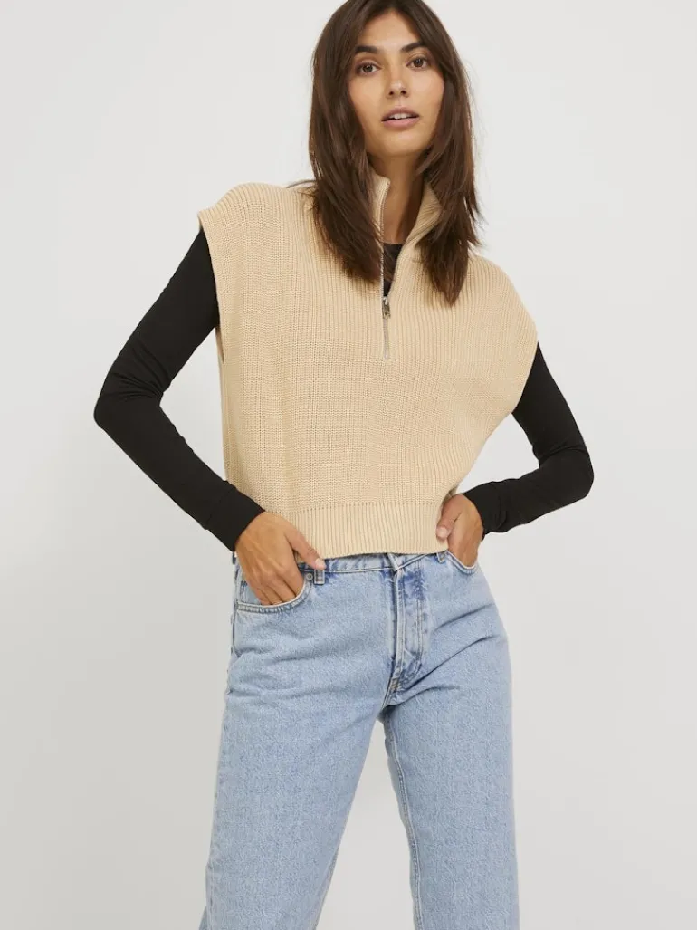 JXFLORENCE TWIST HALF ZIP VEST KNIT SN beige