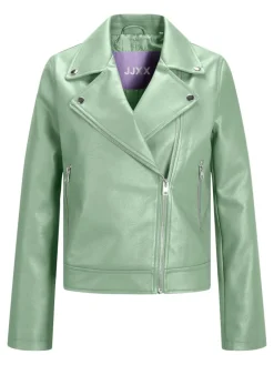 JXGAIL FAUX LEATHER BIKER JACKET NOOS smoke green
