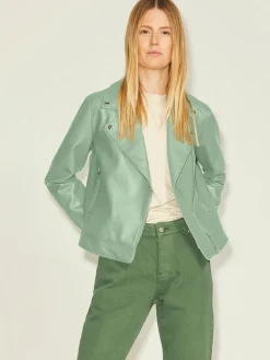 JXGAIL FAUX LEATHER BIKER JACKET NOOS smoke green