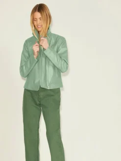 JXGAIL FAUX LEATHER BIKER JACKET NOOS smoke green