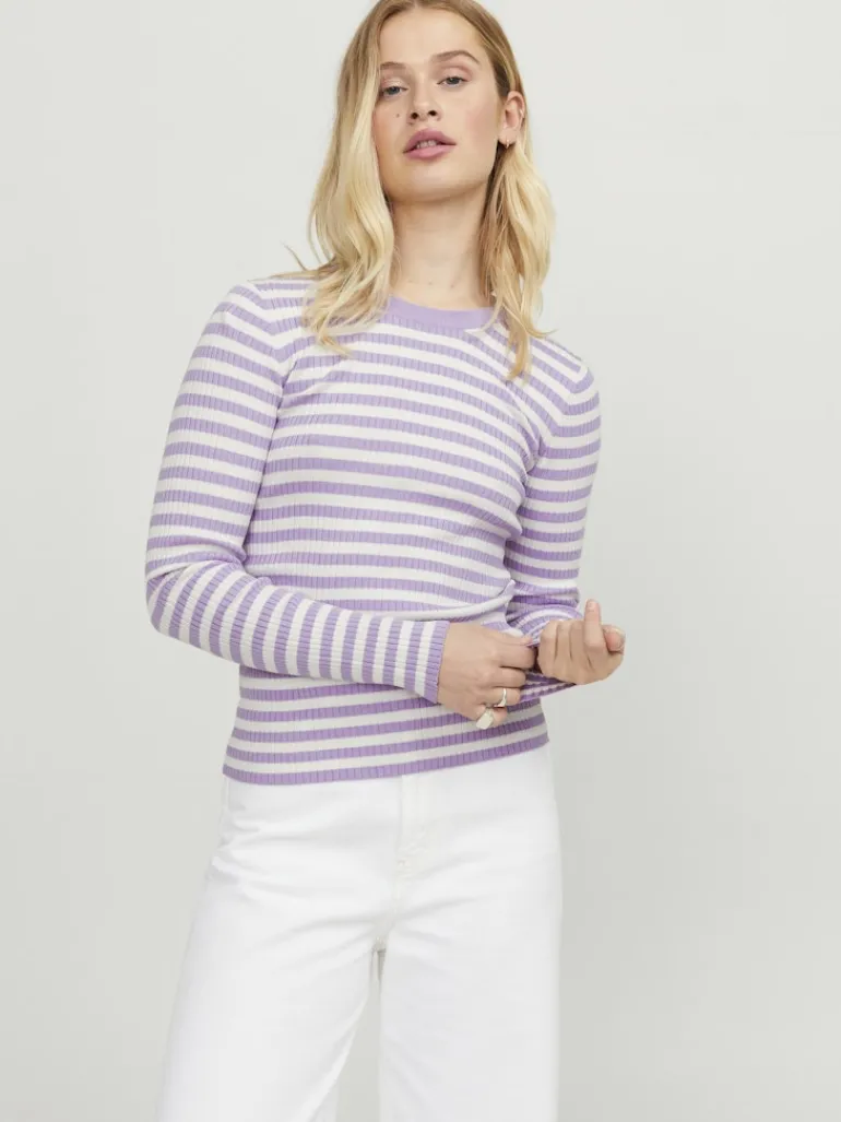 JXJODI TIGHT STRIPE CREW NECK KNIT NOOS lilac breeze