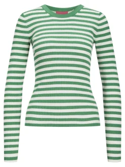JXJODI TIGHT STRIPE CREW NECK KNIT NOOS medium green