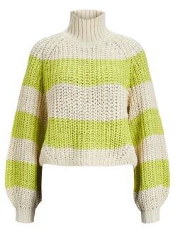 JXKELVY CHUNKY STRIPE HIGH NECK KNIT SN bone white