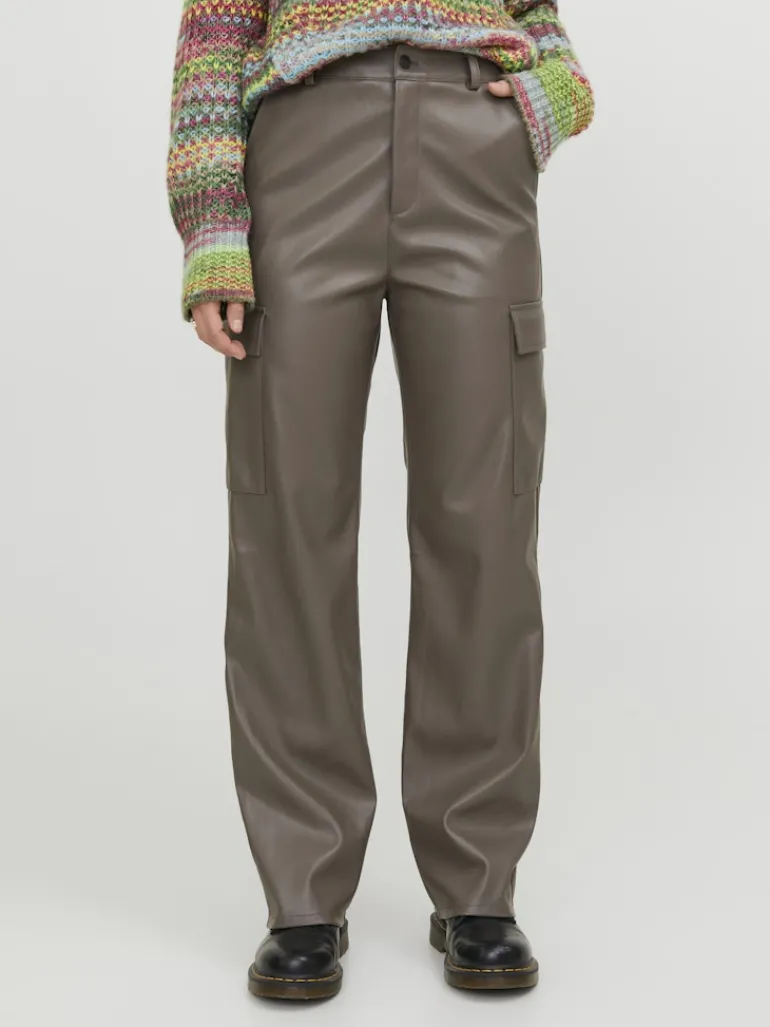 JXKENYA FAUX LEATHER CARGO PANTS morel