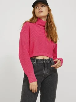 JXLIV TWIST CROP HIGH NECK KNIT raspberry sorbet