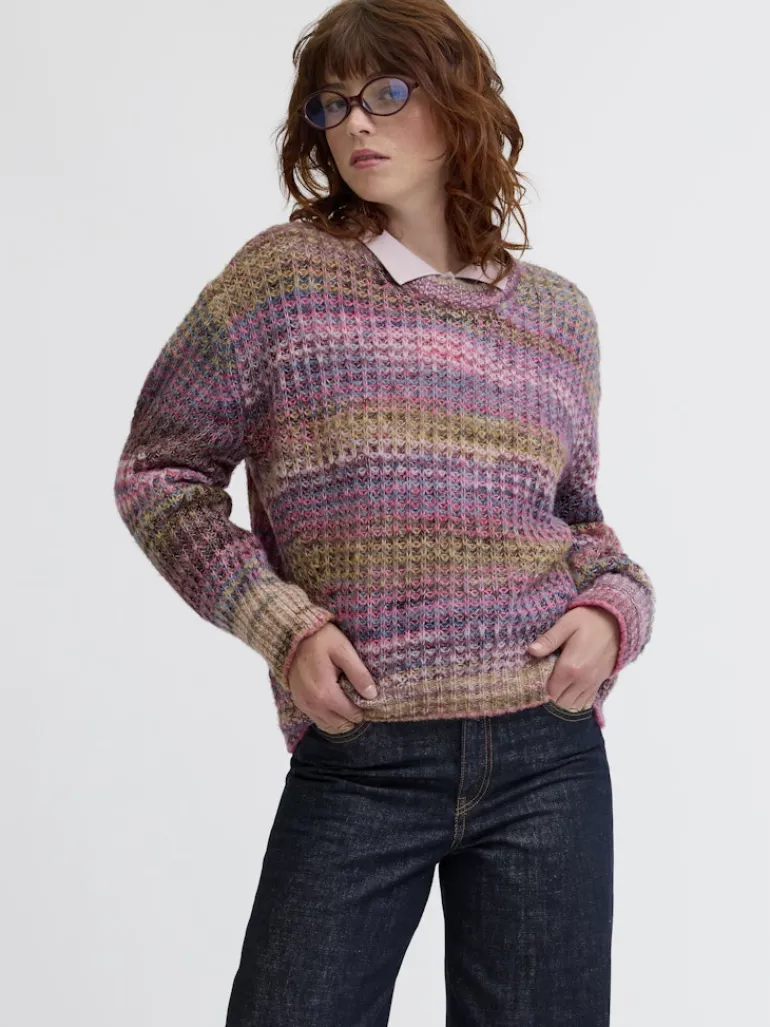 JXSIMONE SPACE DYE CREW NECK KNIT SN cabernet