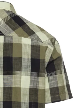 Kariertes Kurzarmhemd aus reiner Baumwolle dusty khaki
